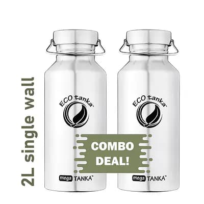 ECOtanka megaTANKA 2.0L reusable drink bottles – twin pack with stainless steel lids, eco-friendly and BPA-free